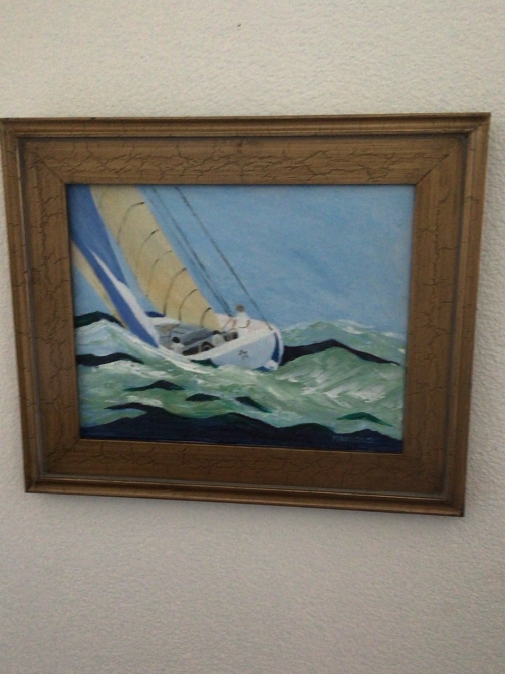 Original signed by local artist oil Framed Nautical Sailboat painting - Picture 3 of 11